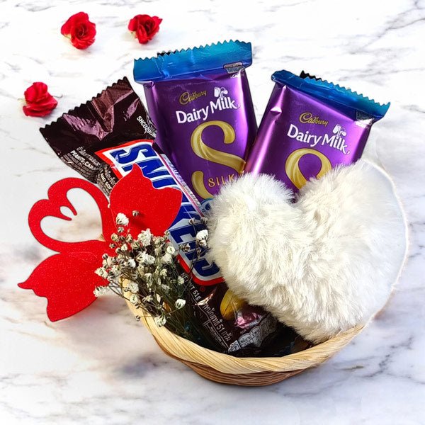 Chocolate Basket with White Keyring for her - Flowers to Nepal - FTN