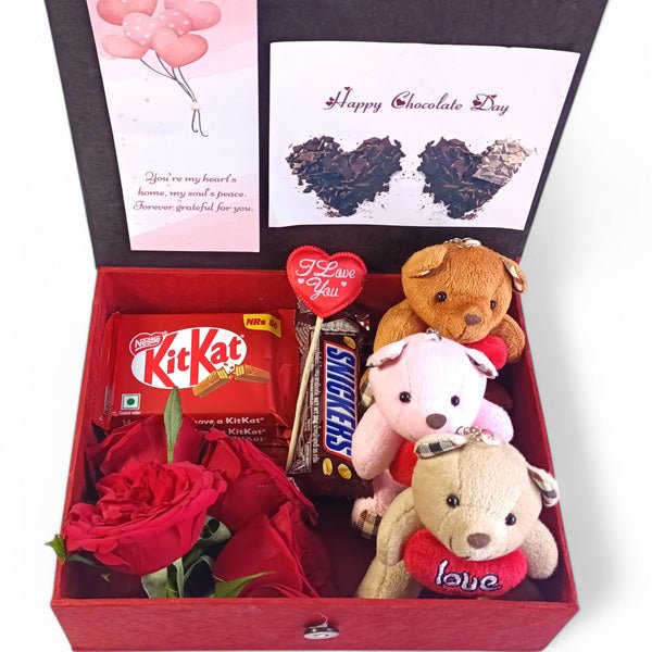 Chocolate Day Gift with Teddy & Roses - Flowers to Nepal - FTN