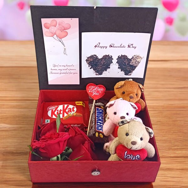 Chocolate Day Gift with Teddy & Roses - Flowers to Nepal - FTN