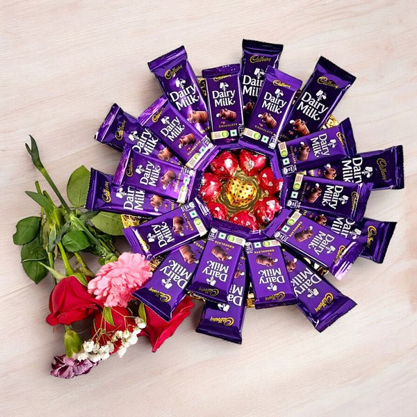 Chocolate Delight with Roses Explosion Combo - Flowers to Nepal - FTN