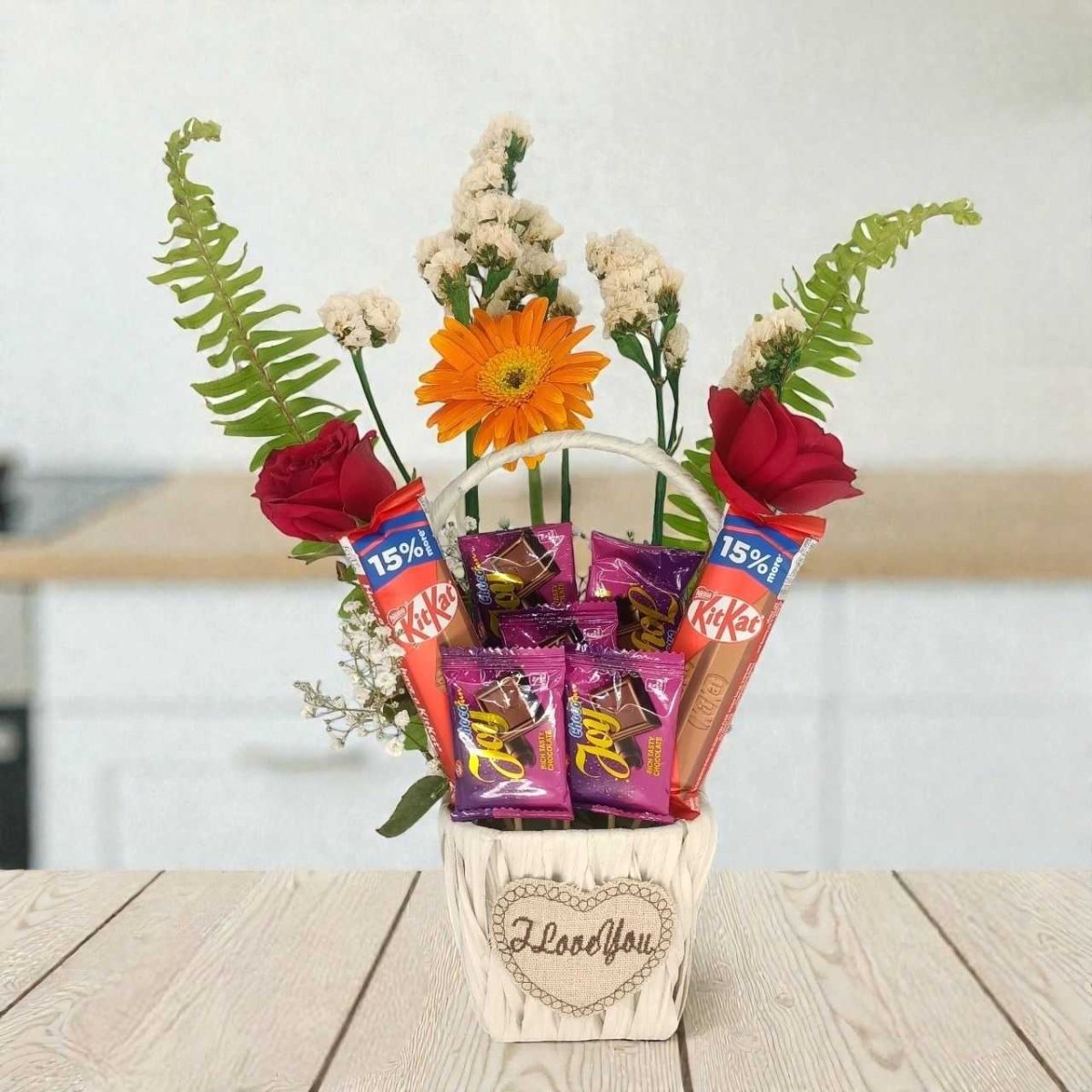 Chocolate & Fresh Flower Gift Basket Combo - Flowers to Nepal - FTN