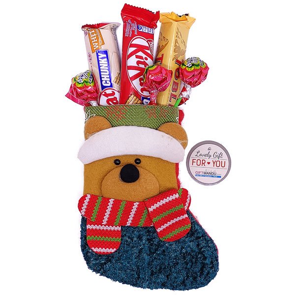 Chocolate & Lollipop Bear Stocking - Flowers to Nepal - FTN