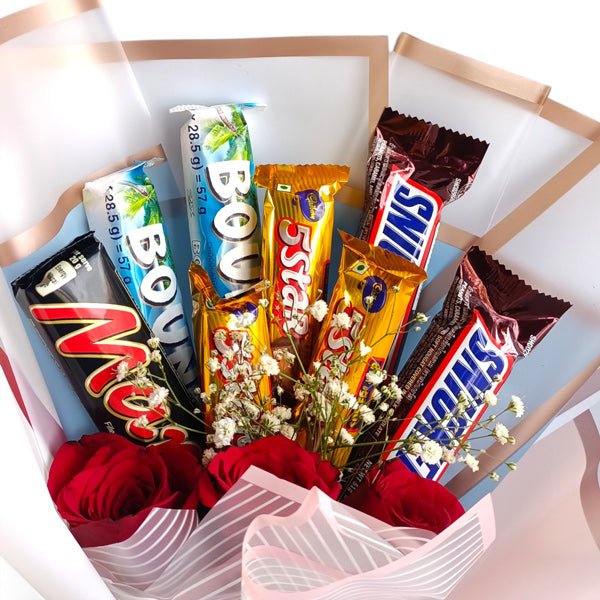 Chocolates & 3 Rose in Bouquet - Flowers to Nepal - FTN