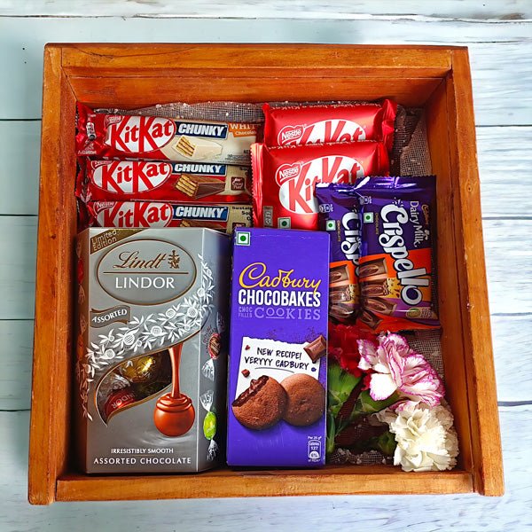 Chocolates and Cookies in a Wood Box - Flowers to Nepal - FTN