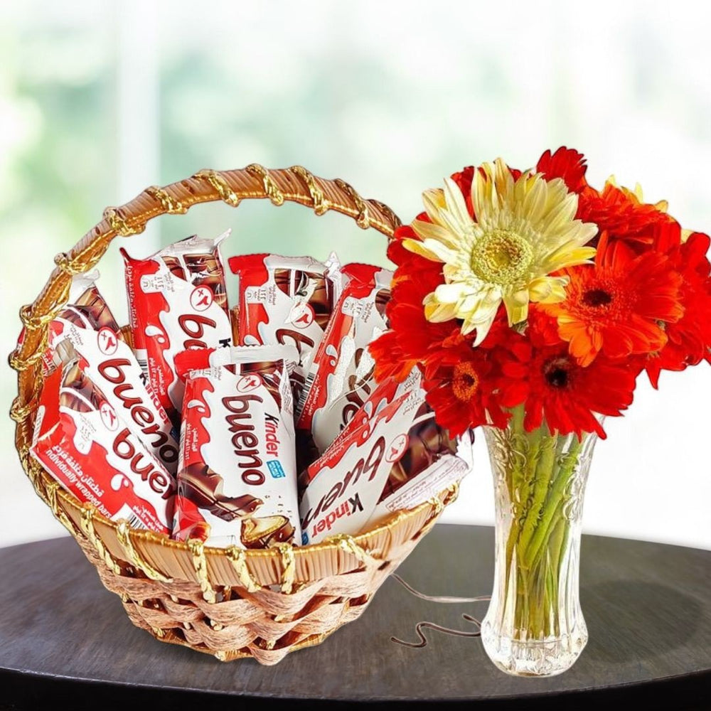 Chocolates Delights & Gerbera vase gift - Flowers to Nepal - FTN