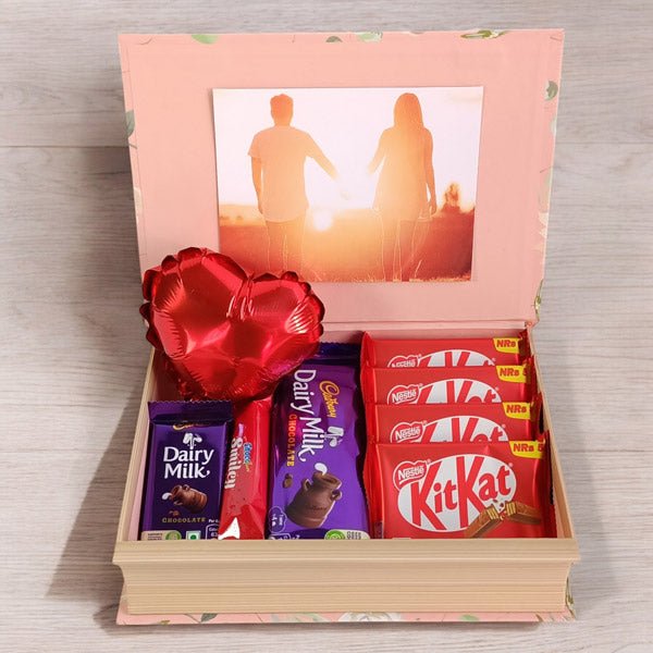 Chocolates Gift Box with Mini Heart Balloon - Flowers to Nepal - FTN