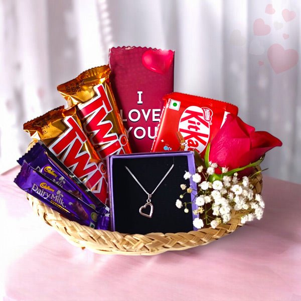 Chocolates & Heart Silver Necklace Combo - Flowers to Nepal - FTN