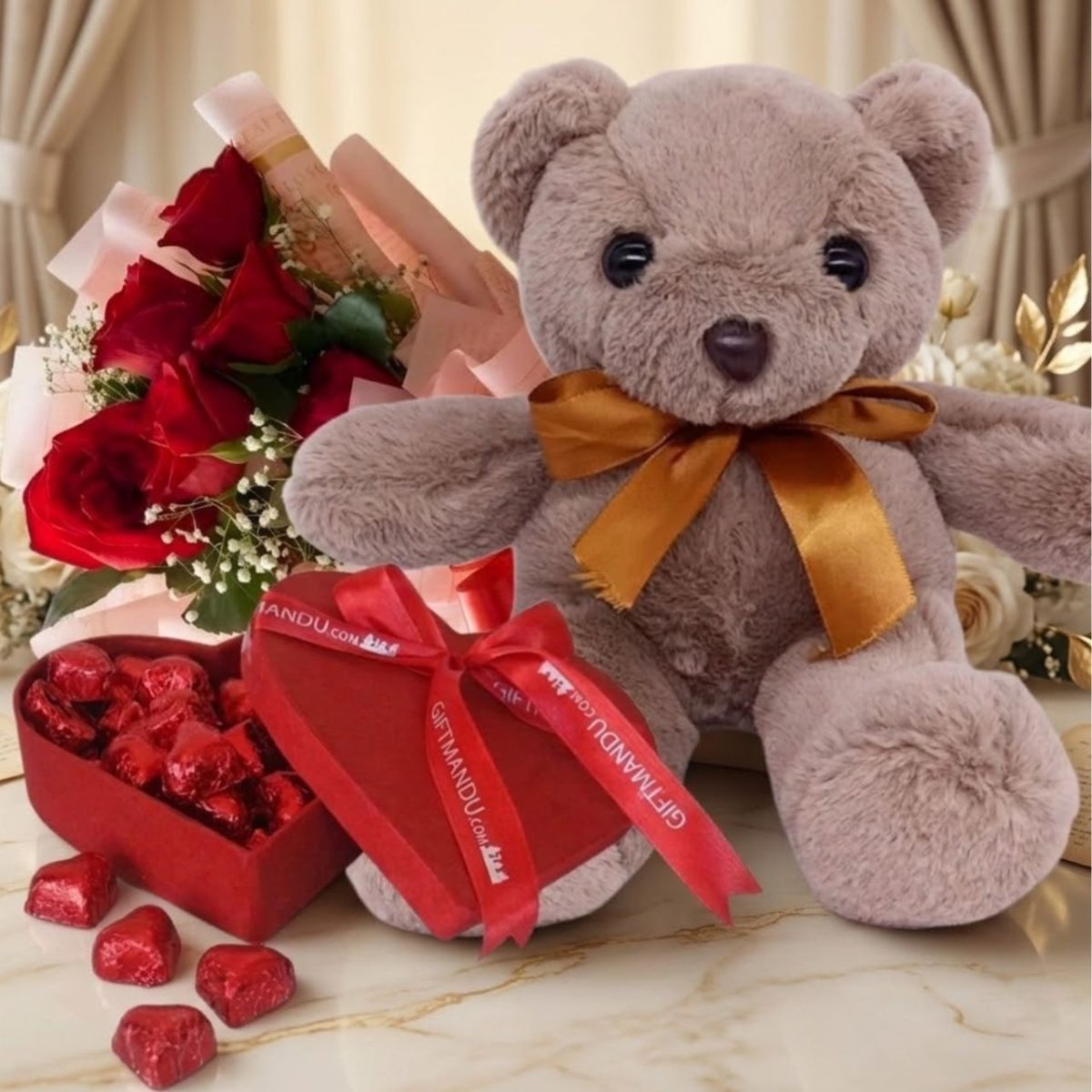 Chocolates, Roses And Teddy Bear - Flowers to Nepal - FTN