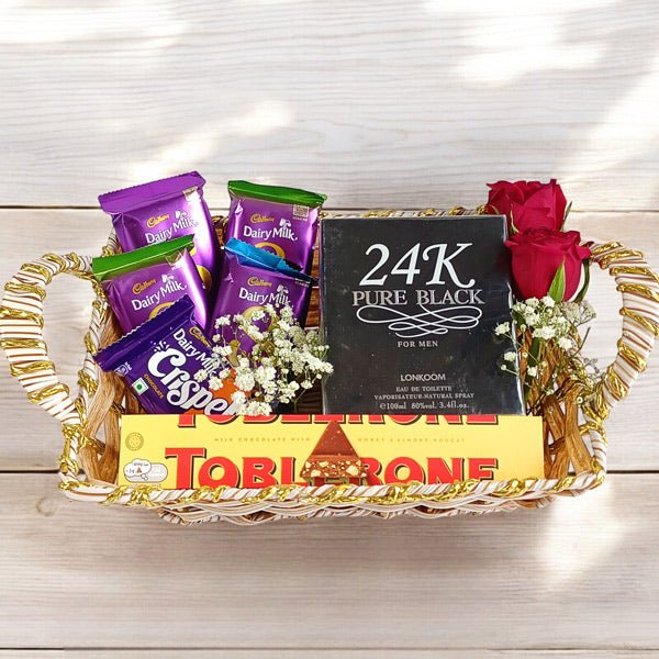 Chocolates & Roses Gift Basket Sweet Surprise Him - Flowers to Nepal - FTN