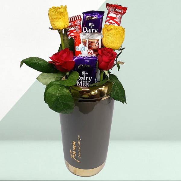 Chocolates & Roses Vase - Flowers to Nepal - FTN