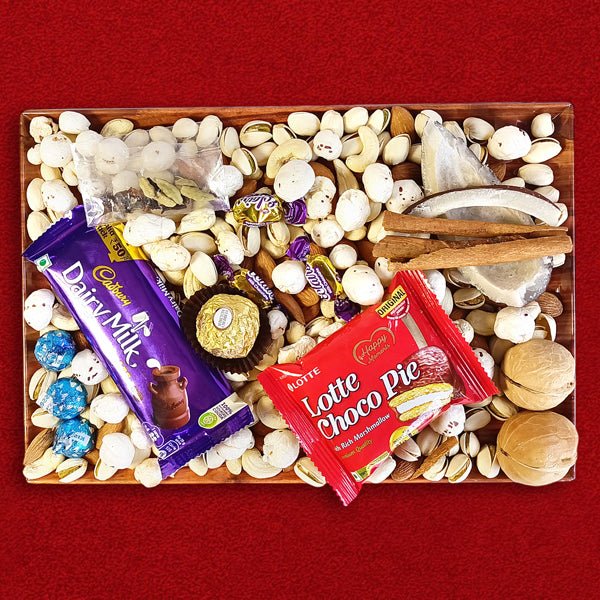 Chocolates & Spiced Mixed Dry Nuts Gift Tray - Flowers to Nepal - FTN