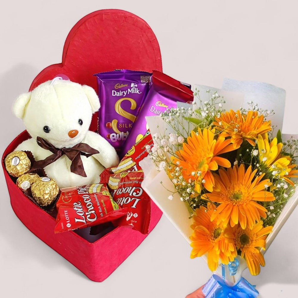 Chocolates, Teddy & Gerbera Bouquet - Flowers to Nepal - FTN