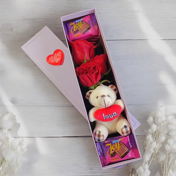 Chocolates with Teddy & Roses box - Flowers to Nepal - FTN