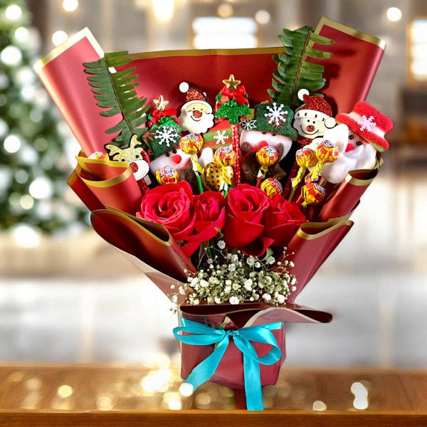 Christmas Bouquet Gift: Pen, Chocolates & Roses - Flowers to Nepal - FTN