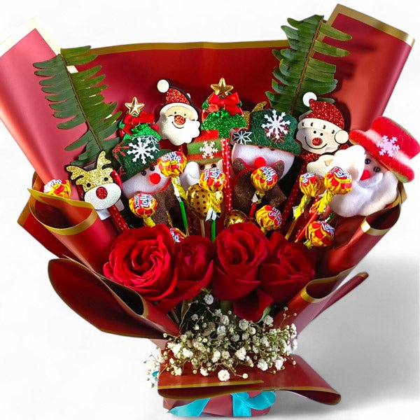 Christmas Bouquet Gift: Pen, Chocolates & Roses - Flowers to Nepal - FTN