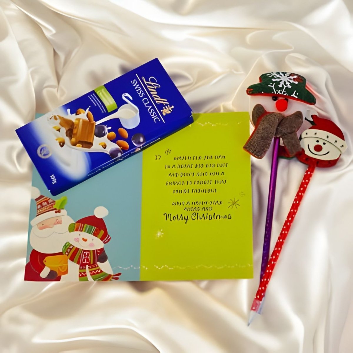 Christmas Card with Chocolate & Santa Pens - Flowers to Nepal - FTN