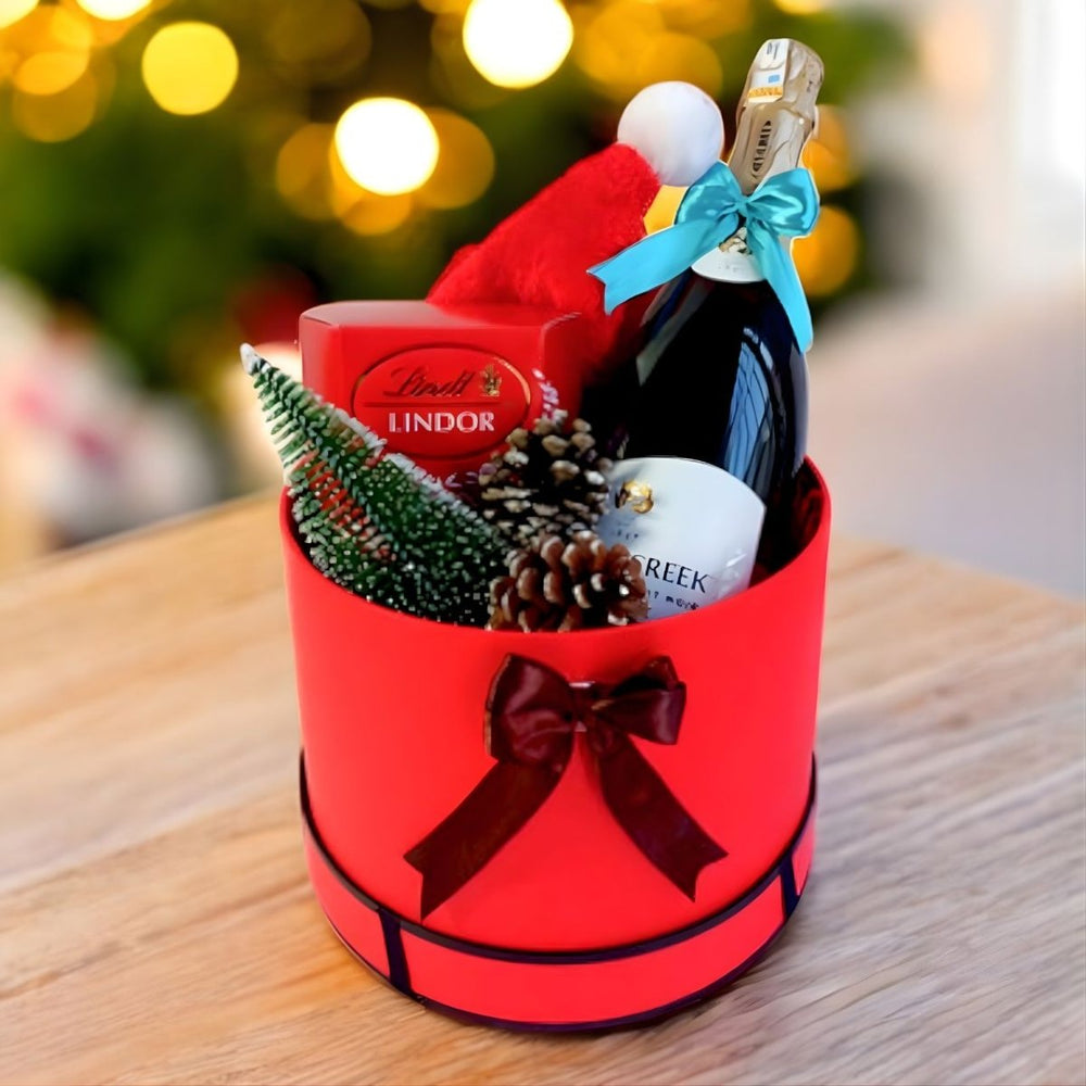 Christmas Celebration Decor, Treat & Wine Box Hamper - Flowers to Nepal - FTN