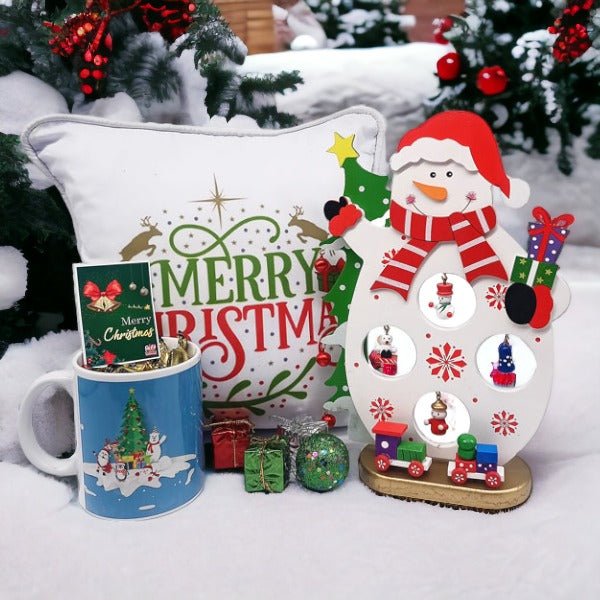 Christmas Cushion & Mugs With Eclairs Chocolates & Santa Combo - Flowers to Nepal - FTN