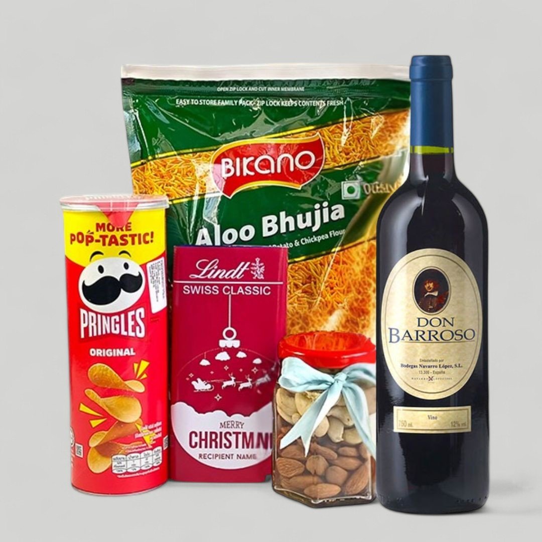 Christmas Snack with Red wine 750ml Hamper - Flowers to Nepal - FTN