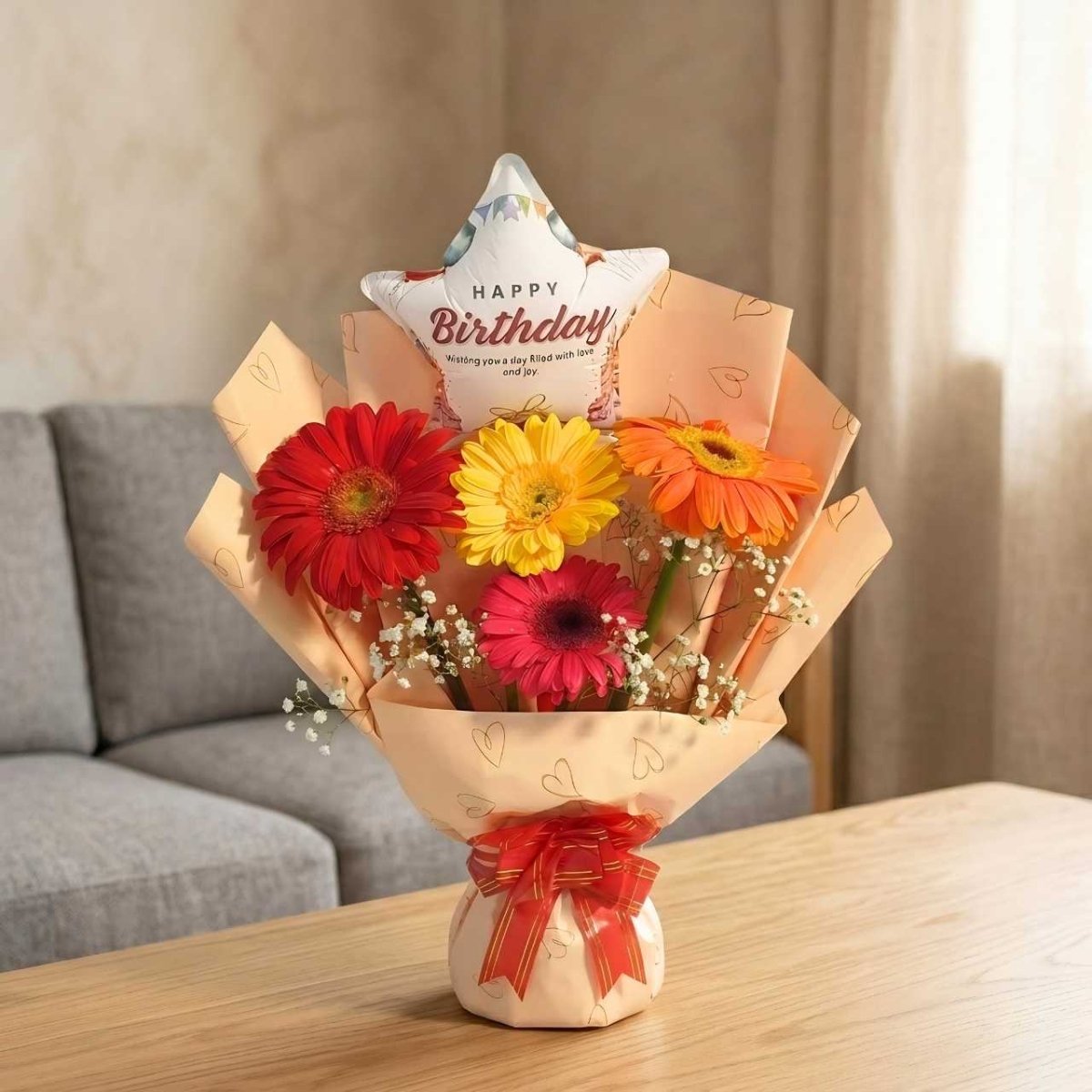 Colorful Gerbera Bouquet & Personalized Birthday Balloon - Flowers to Nepal - FTN