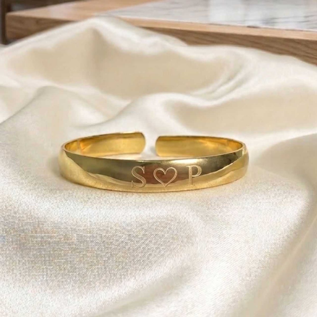 Couple Initial Engraved Open Cuff Bracelet - Flowers to Nepal - FTN