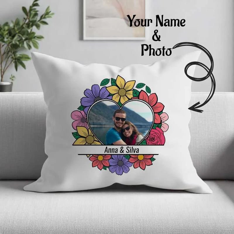 Couple Special Personalized Floral Photo Cushion - Flowers to Nepal - FTN