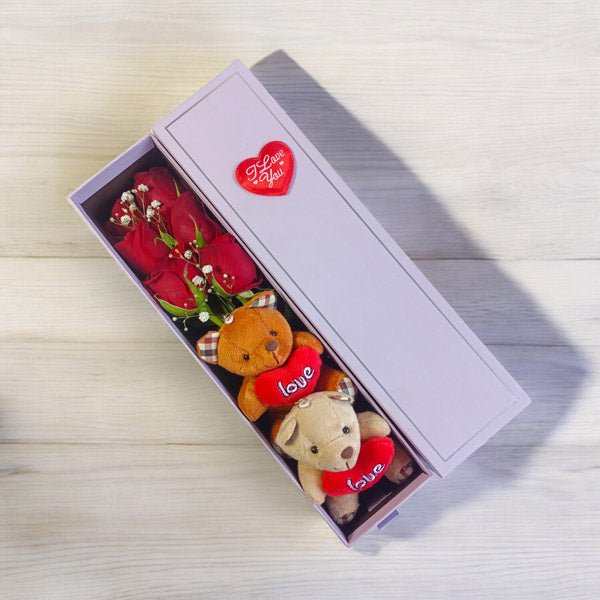 Couple Teddy Keyring with Roses - Flowers to Nepal - FTN