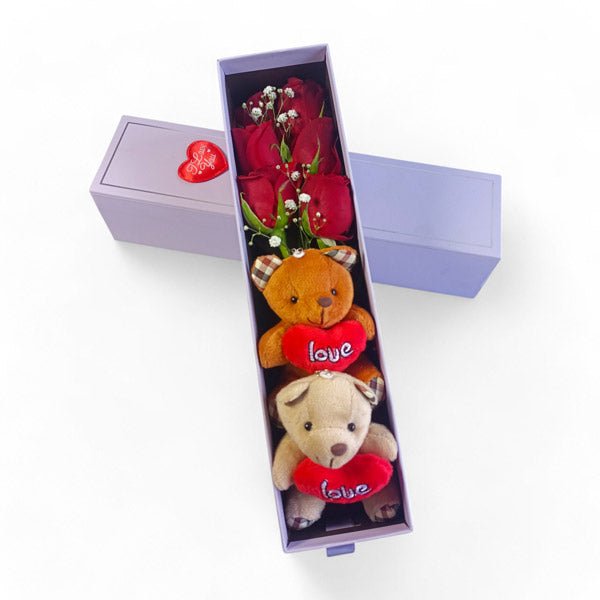 Couple Teddy Keyring with Roses - Flowers to Nepal - FTN