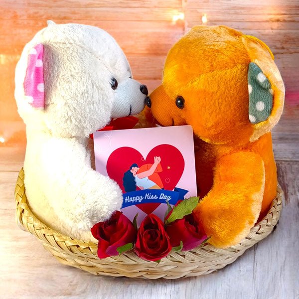 Couple Teddy with roses Combo - Flowers to Nepal - FTN