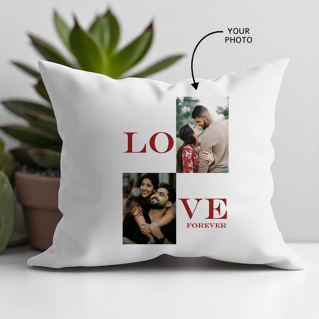 Couple’s “Love Forever” Cushion with 2 Pictures - Flowers to Nepal - FTN