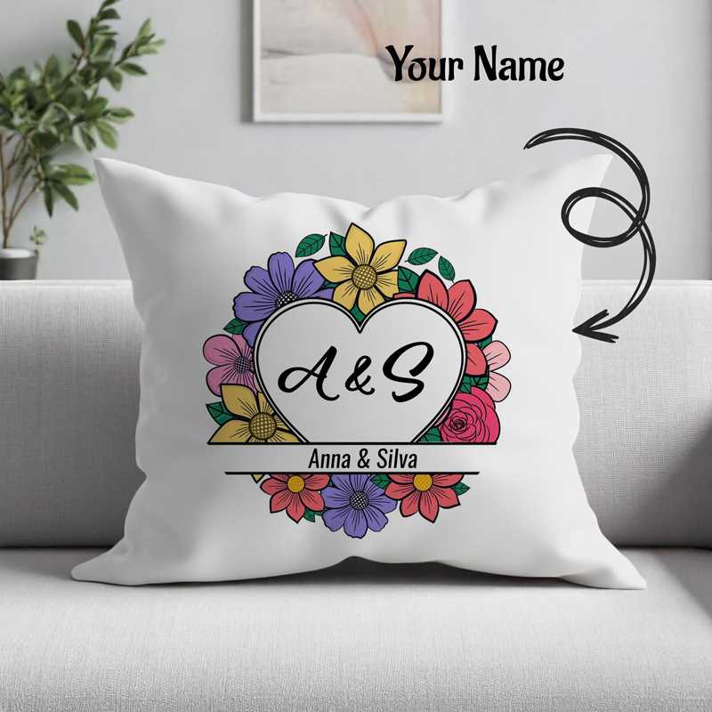 Couple’s Name & Initial Personalized Floral Cushion - Flowers to Nepal - FTN