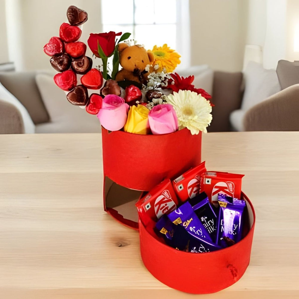 Cozy Teddy, Chocolates & Bloom Gift Box - Flowers to Nepal - FTN