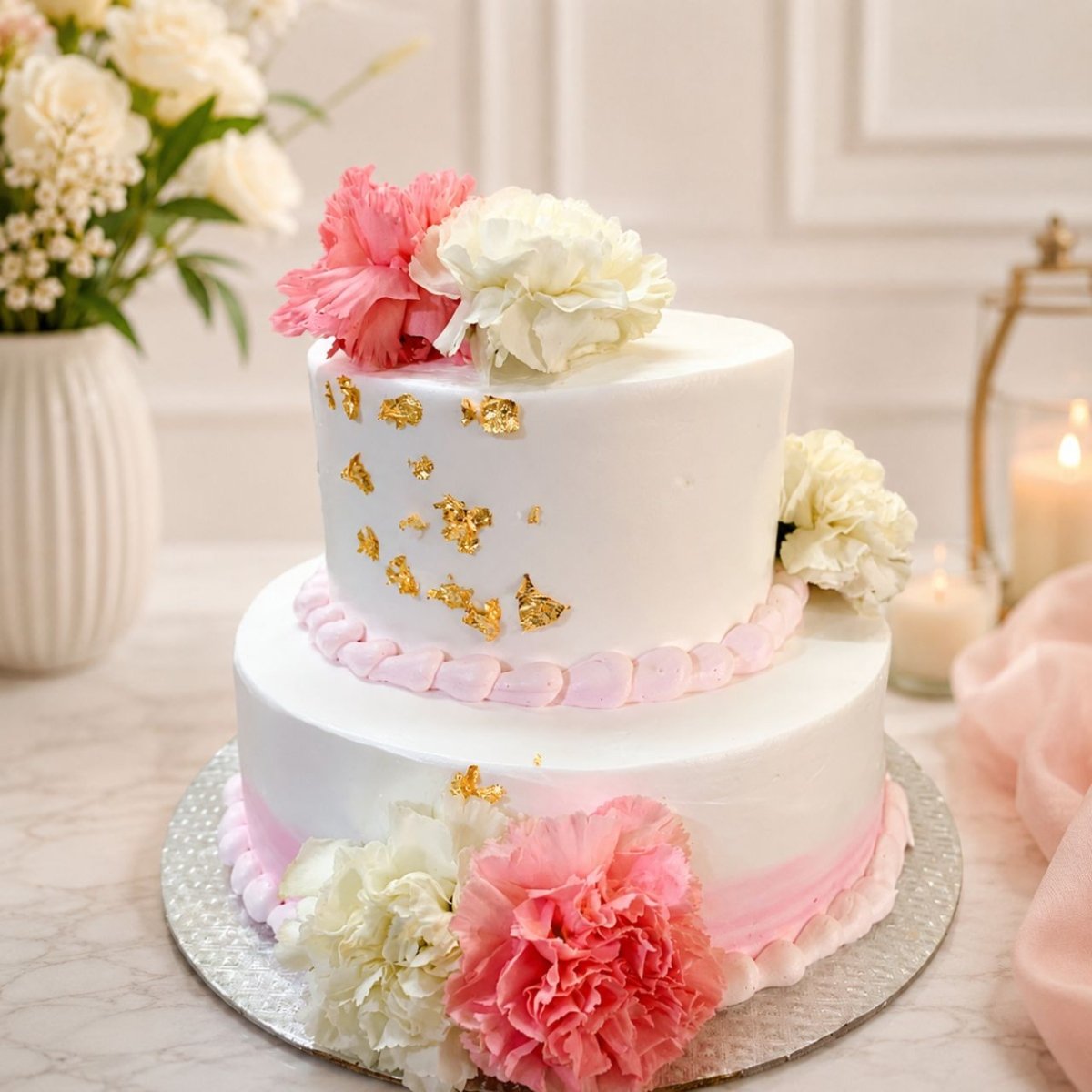 Crave Bakery White & Red Flower Double-Tier Cake - Flowers to Nepal - FTN