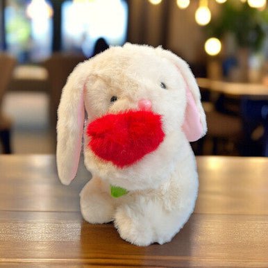 Cream - Colored Fluffy Bunny Holding Adorable Red Heart 7.5