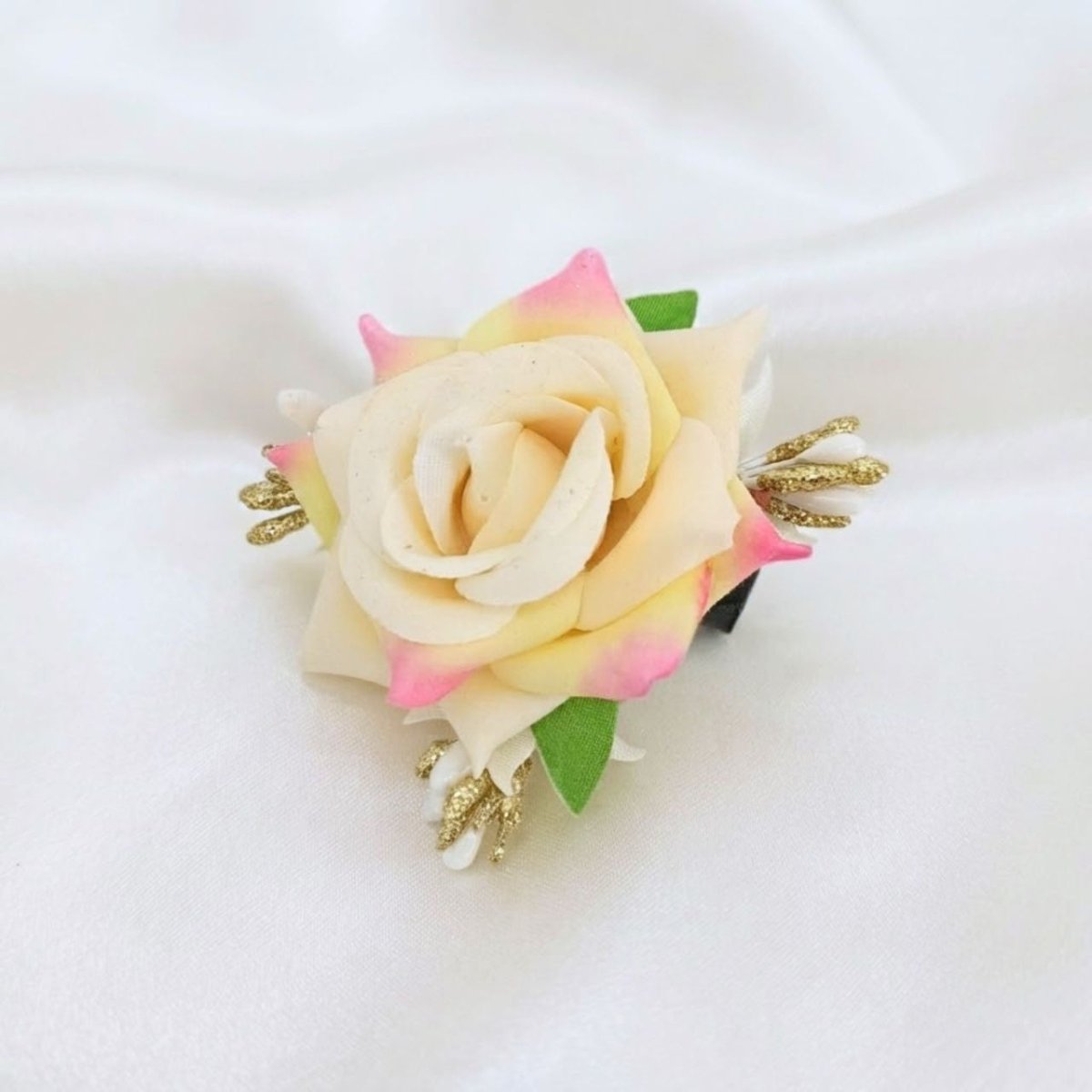 Cream & Pink Rose Hair Clip - Flowers to Nepal - FTN