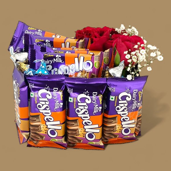 Crispello Chocolate Bouquet Adorn with Roses - Flowers to Nepal - FTN