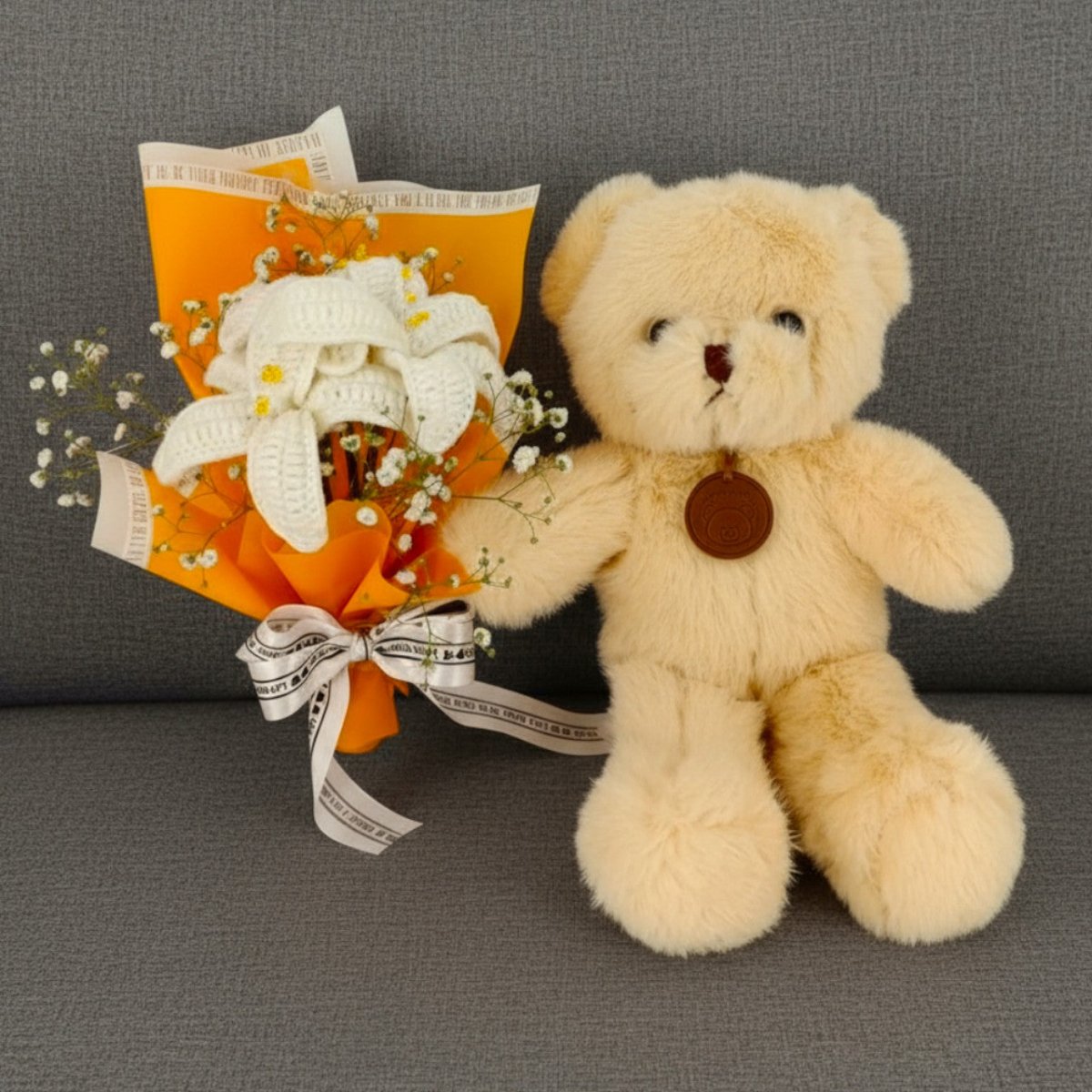 Crocheted Lily & Teddy Gift - Flowers to Nepal - FTN