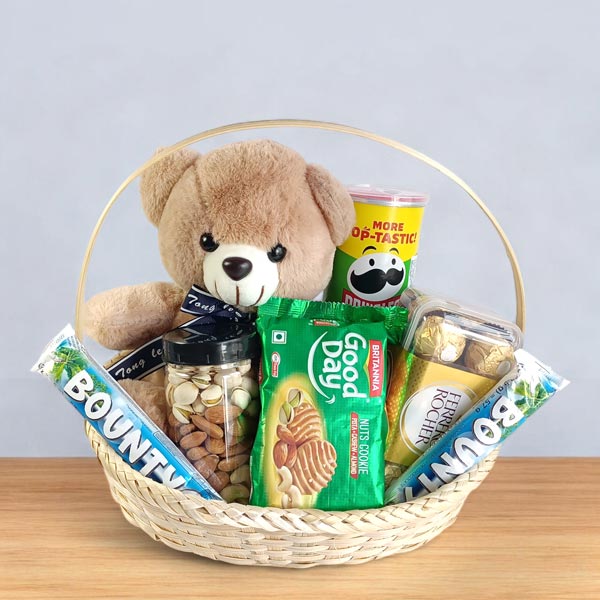 Cuddly Teddy & Snack Gift Basket - Flowers to Nepal - FTN