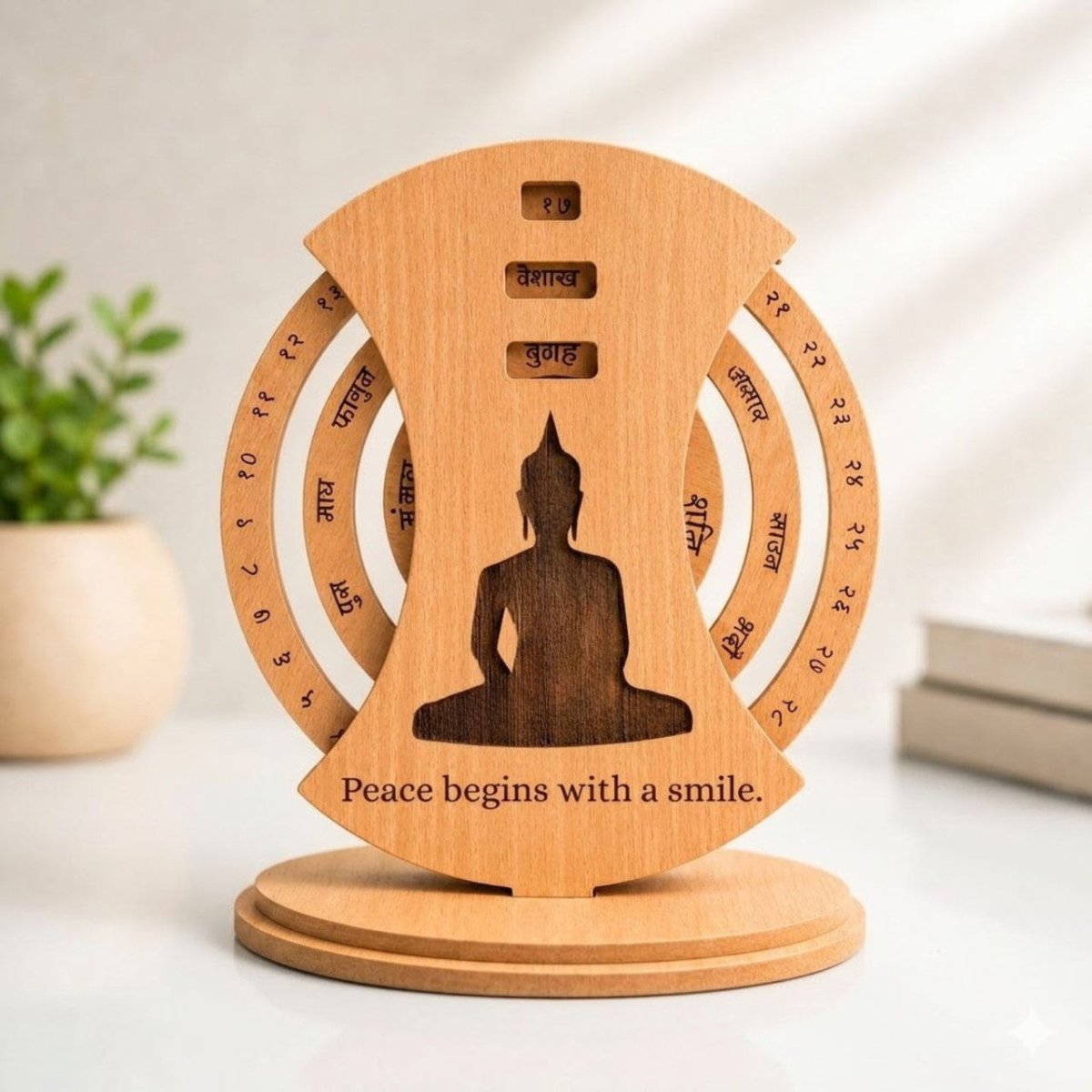 Custom Engraved Buddha Calendar Wooden Board - Flowers to Nepal - FTN