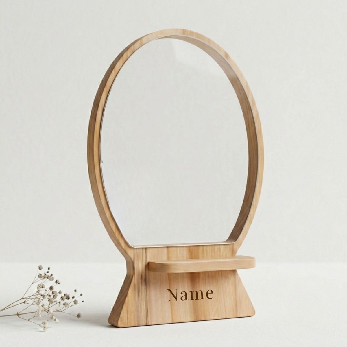 Custom Engraved Wooden Mirror with Stand - Flowers to Nepal - FTN