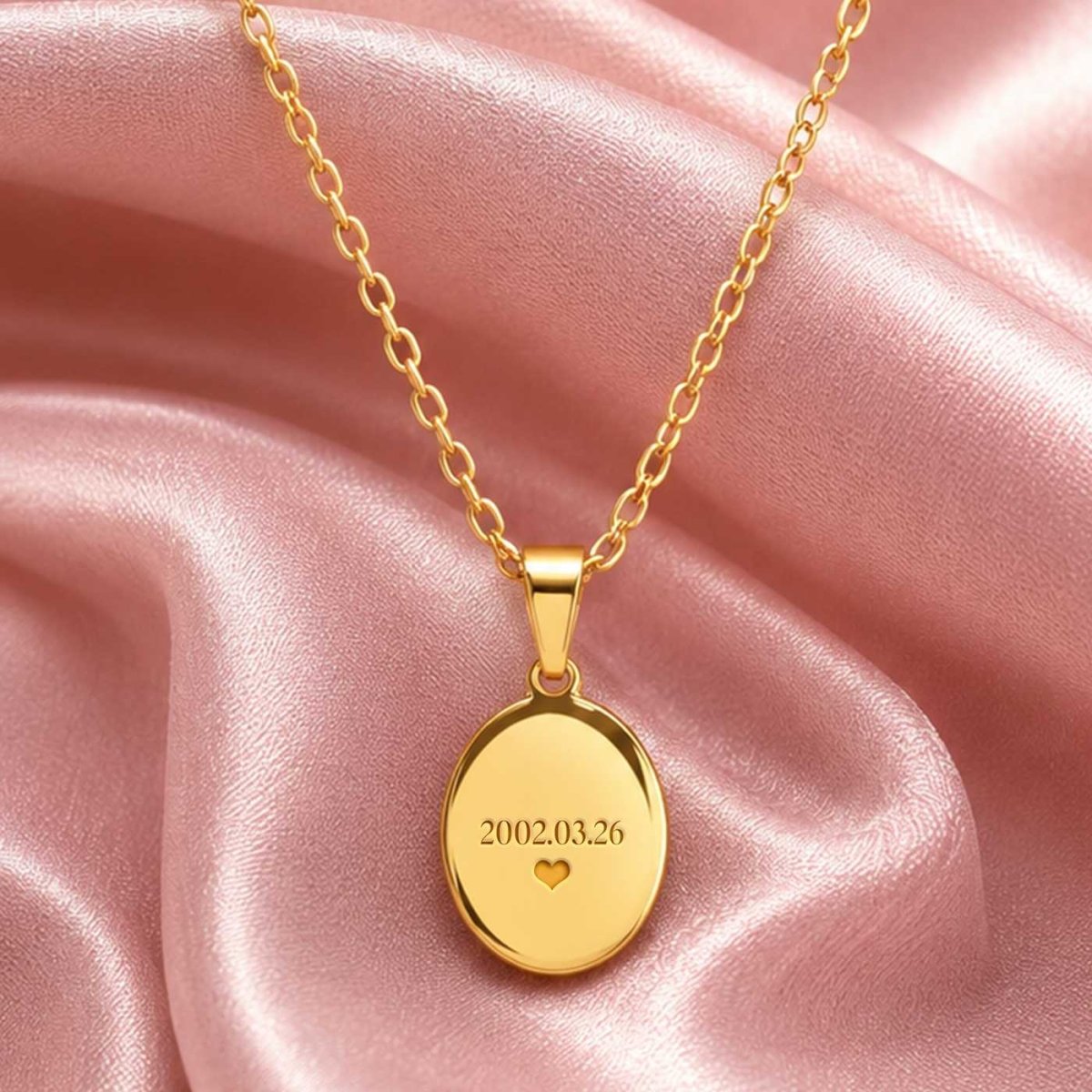 Custom Gold Oval Pendant with Date - Flowers to Nepal - FTN