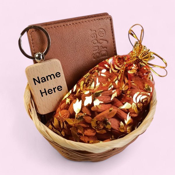 Custom keyring with almond & wallet gift - Flowers to Nepal - FTN