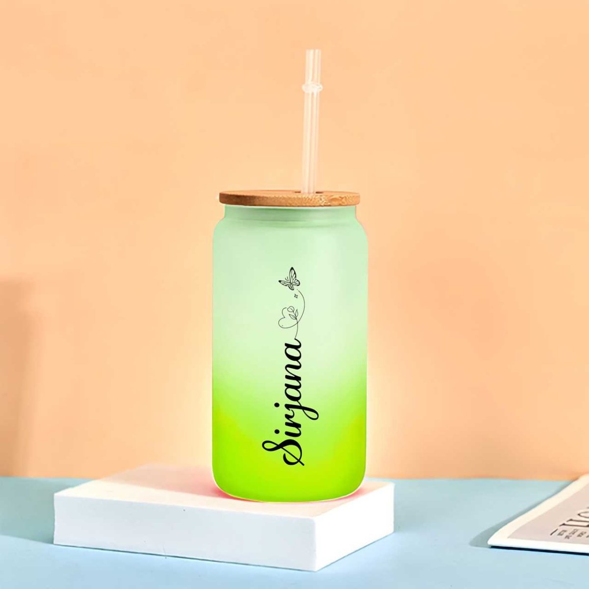 Custom Name Frosted Green Can Bottle - Flowers to Nepal - FTN