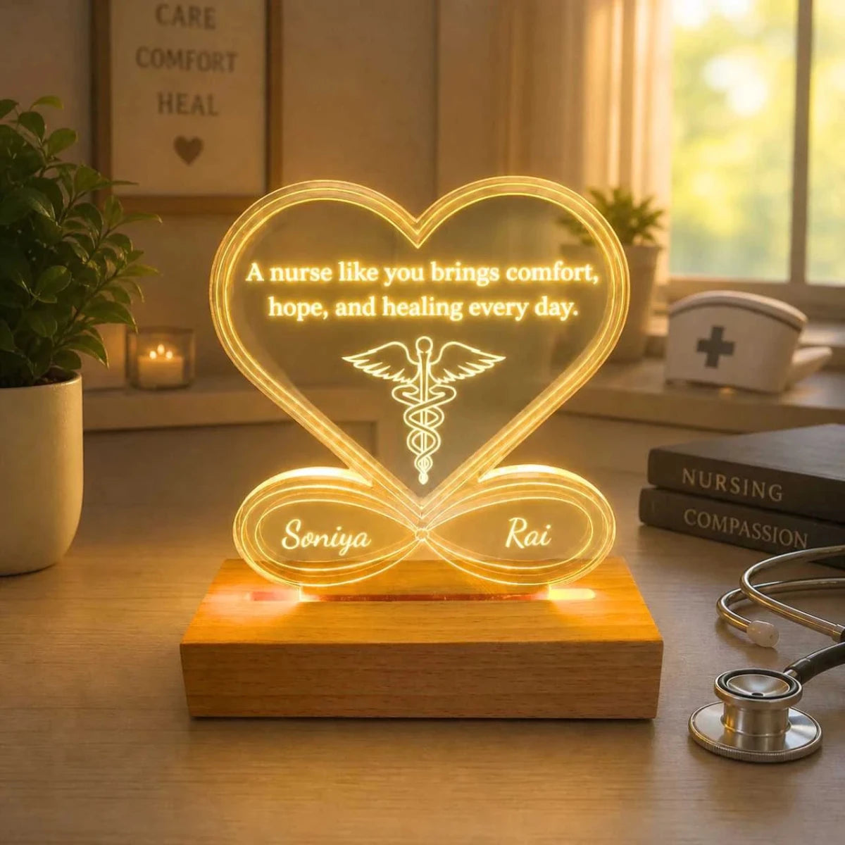 Custom Nurse Day Infinity Heart Acrylic Lamp - Flowers to Nepal - FTN