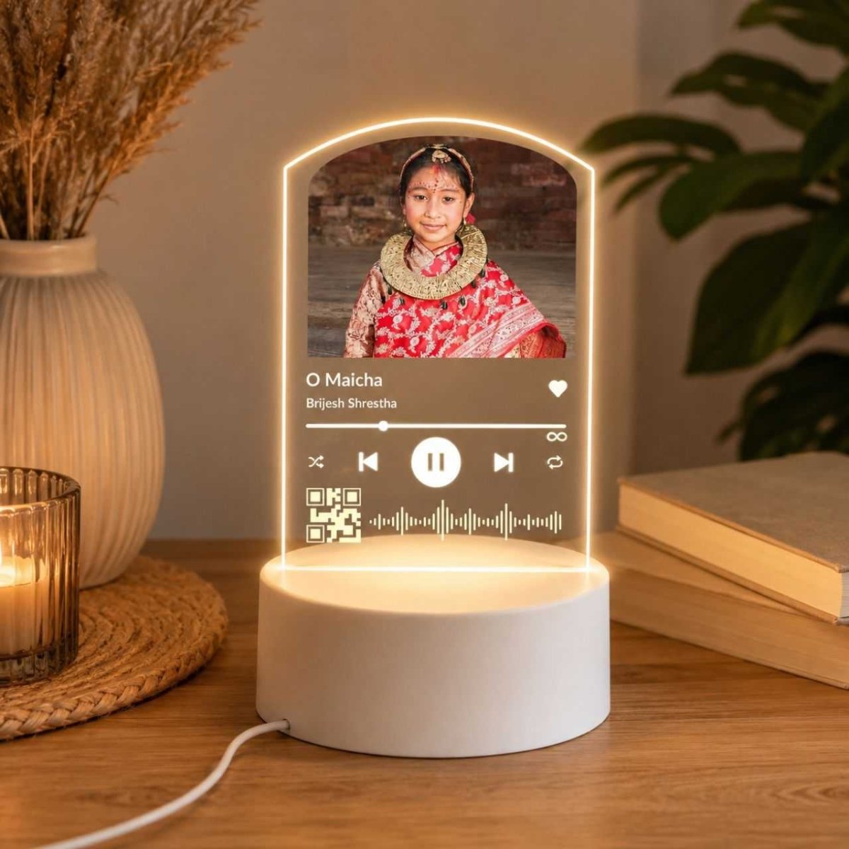 Custom Photo Music Acrylic LED Lamp - Flowers to Nepal - FTN