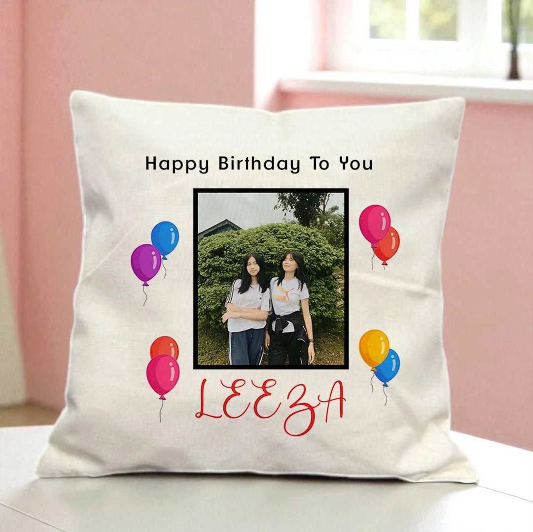 Custom Photo & Name Birthday Cushion - Flowers to Nepal - FTN