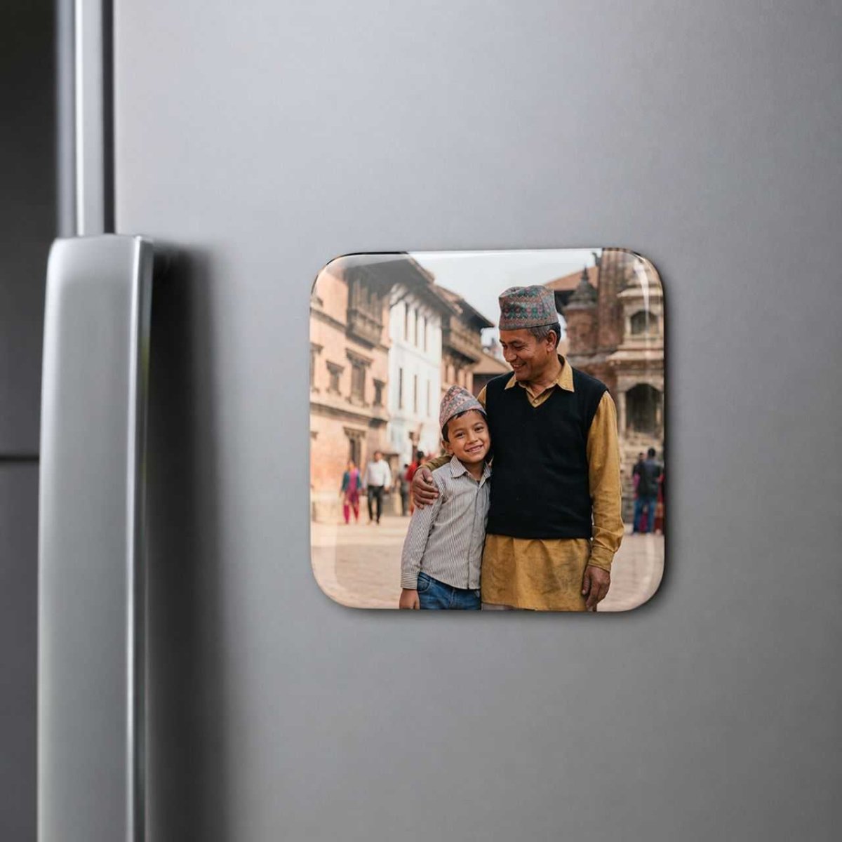 Custom Square Fridge Magnet with Photo - Flowers to Nepal - FTN