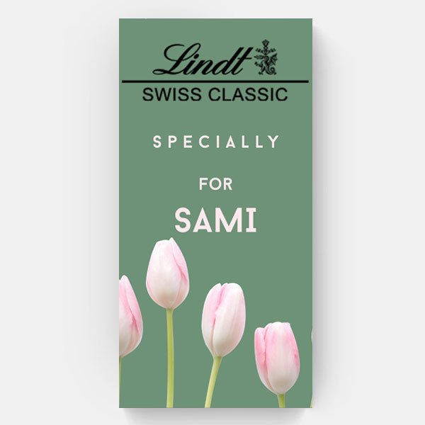 Custom Tulips Themed Wrapper On Lindt White Chocolate - Flowers to Nepal - FTN