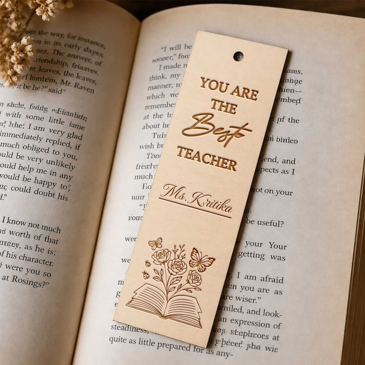 Custom Wooden Bookmark with Name - Flowers to Nepal - FTN
