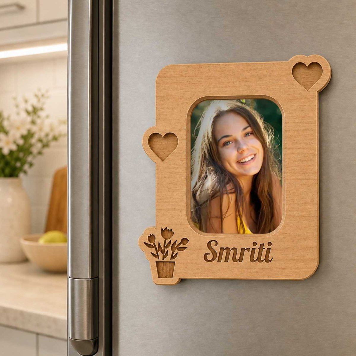 Custom Wooden Fridge Magnet - Flowers to Nepal - FTN
